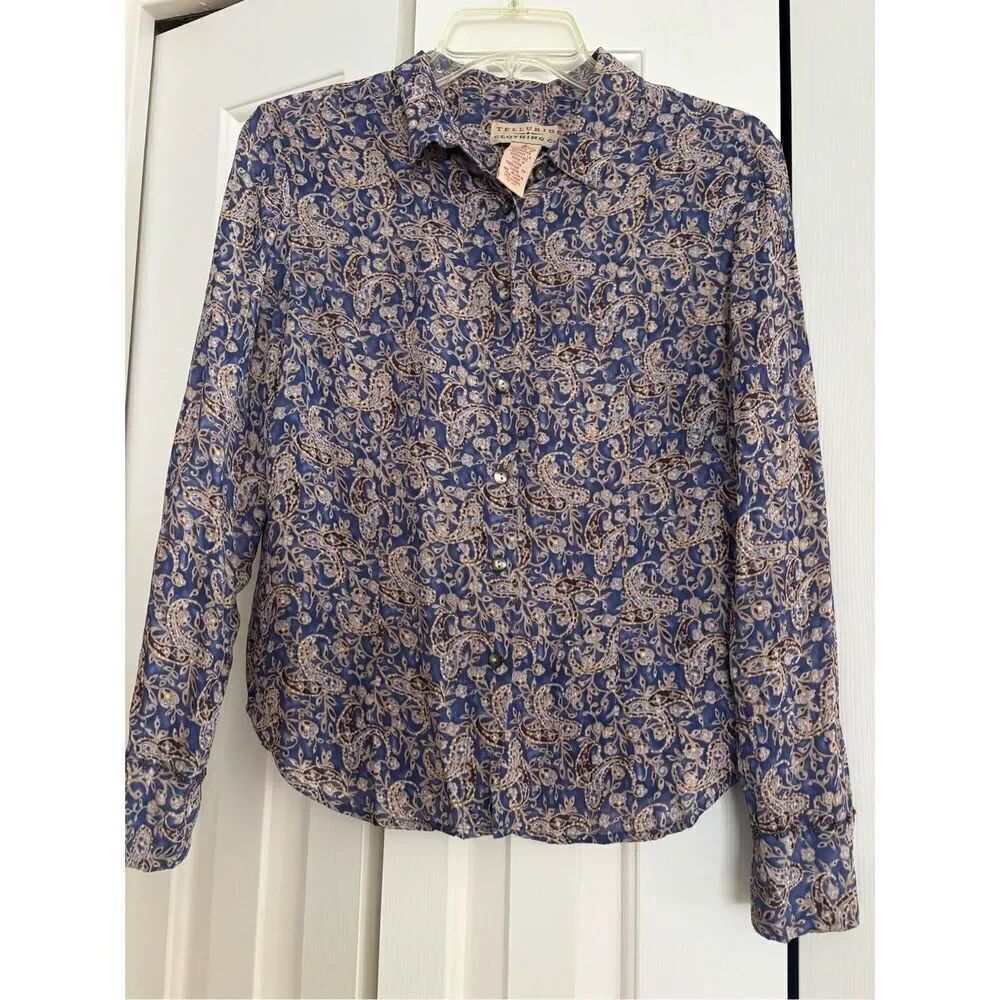 Telluride Clothing Company Button Down with Beading Detail on Sleeve Cuffs